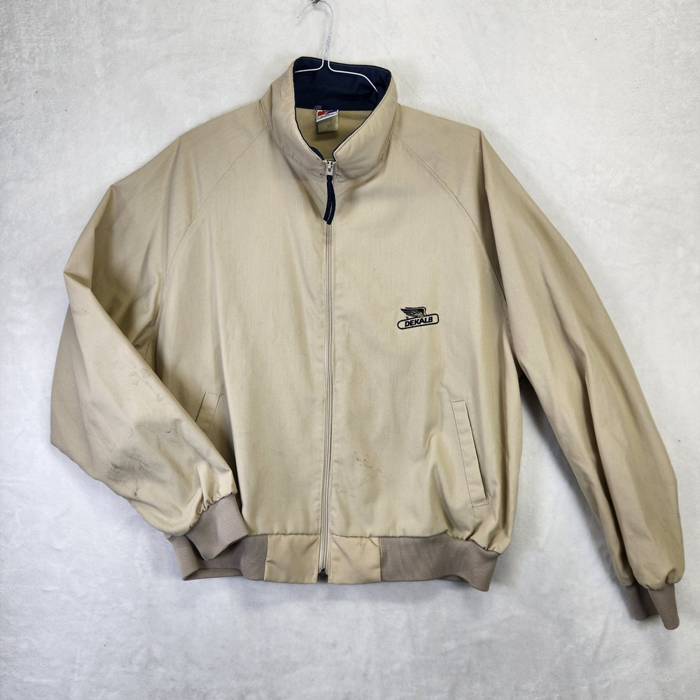 Vintage Swingster Dekalb Seed Bomber Jacket Mens XL‎ Tan Made in USA Full Zip